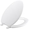 KOHLER K-4694-0 Ridgewood Molded-Wood with Color-Matched Plastic Hinges Elongated Toilet Seat, White