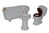 3 tlg. Set Zubehör Bad Maßstab 1:12 _ Porzellan Set Nostalgie Miniatur für Puppenstube Puppenhaus Badezimmer Toilette Badzubehör Badewanne Waschbecken Klo WC Möbel