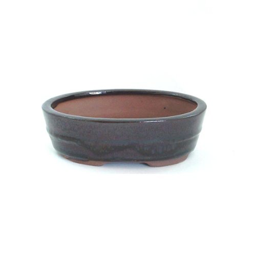 14.5cm Oval Dark Brown Glazed Bonsai Pot