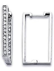 14k White Gold Square Rectangle Round Diamond Earrings (G-H Color, I1 Clarity)
