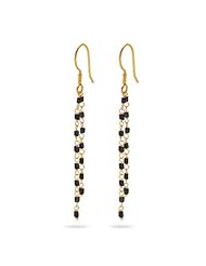 1.70 Cts Black Diamond Square Bead Briolette Earrings in 18K Yellow Gold