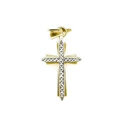 14k Two Tone White and Yellow Gold Cross Pendant