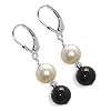 Made with Swarovski Elements� Fresh Water Nugget Pearl and Onyx Gemstone .925 Sterling Silver 1.5" Long Dangle Earrings