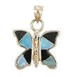 Calvin Begay Butterfly Pendant in 14Kt Gold, Opal and Black Onyx, #7987