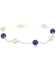Alternating White Freshwater Cultured Pearl Tin Cup Gold over Silver Bracelet, 7.5"