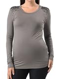 A Pea in the Pod Collection: Velvet Long Sleeve Crew Neck Hardware Detail Maternity T Shirt