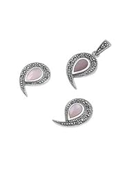 Sterling Silver Pink Pearl Overlapping Marcasite Antique Earring Pendant Set