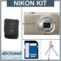 Nikon Coolpix S6200 Digital Camera Kit- Silver - with 4GB SD Memory Card, Camera Case, Table Top Tripod