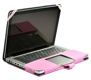 Cosmos � Pink Color Leather Skin Case Cover and Clear Ultra Thin TPU Soft Keyboard Cover Skin for Apple Macbook Pro 13" 13.3 + Cosmos Cable Tie