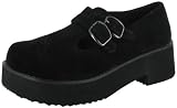 SIDEOUT by Volatile Kelly Leather Suede Buckle Strap Mary Jane Platform Heel Shoe Black