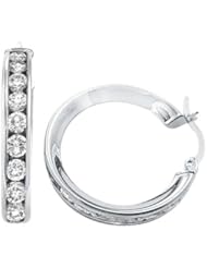 14k White Gold Large Cz Hoop Huggie Earrings 1.25"
