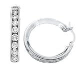 14k White Gold Classic Cz Hoop Huggie Earrings 1