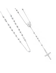 14K White Gold 4mm Beads Our Lady Guadalupe Rosary Necklace with Crucifix - 26" Inches