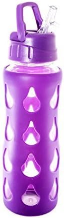 My Oil Gear 22oz Glass Water Bottle with PURPLE Silicone Patterned Shell for Essential Oils (Single Bottle) by My Oil Gear