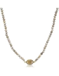 Faceted Bezel Center Gold Plated Sterling Silver Spring Ring Clasp Rondelle Necklace, 16"