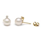 Starlight Collection, Pair of 7.0-7.5 mm, White Akoya Pearl & Diamond Stud Earrings