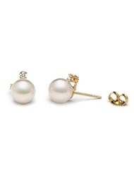 Starlight Collection, Pair of 7.0-7.5 mm, White Akoya Pearl & Diamond Stud Earrings