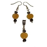 Calcite Earrings 06 Dangle Pendant Set Yellow Heart Agate Hematite Black 1