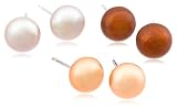 3 Pair Set of Dyed Champagne, Golden and Bronze Freshwater Cultured Pearl 7.5-8mm Stud Earrings