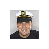 Adult Yacht Cap Captain's Hat - White w/ Black Bill & Gold Braiding