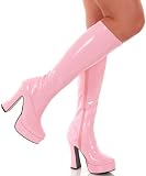 Pleaser Brand Style Electra-2000z GoGo Pink Patent 5 Chunky Heel Platform Knee High Sexy Go Go Boots