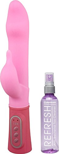 Silicone G-Spot Rabbit Vibrators, pink + RefreshTM Toy Cleaner, 4 Fluid Ounce