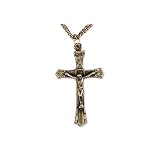 Crucifix Pendant with Bright Cut Accents Pewter 1-1/4. 18 Stainless Steel Necklaces & Pendants Chain.