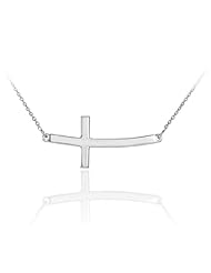 925 Sterling Silver Curved Sideways Cross Necklace with Rolo Chain