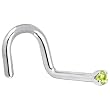 Solid 18KT White Gold (August) 1.5mm Genuine Peridot Right Nostril Screw- 18 Gauge