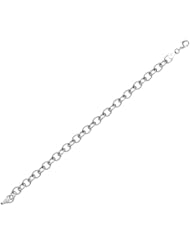 BRI Sterling Silver Round Cable Link Charm Bracelet - Made in Italy - Nickle Free - 8.15mm