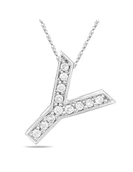 0.24 Cts Diamond Y Initial Pendant in 14K White Gold