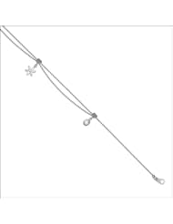 14k White Gold, Dangling Flower Charm Anklet with Sparkly Created Gems.