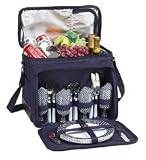 Picnic At Ascot Navy Picnic Cooler for Four with Plaid Napkins