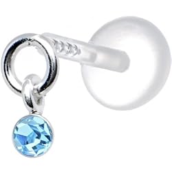 Silver 925 Aqua Solitaire Dangling CZ Tragus Earring
