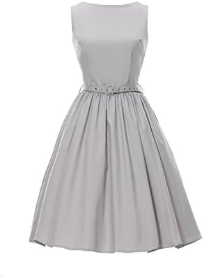 Noveaustreet Classic 50s Audrey Hepburn Boat Neck Black Swing Retro Vintage Dress Gray Small