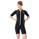 106(ルモード）lemodeフィットネス水着106 ジッパー調整で襟 半袖セパレート フロントジッパー レディース女性用(ブラック＆ピンク, 9M)