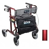 Drive Medical Diamond Aluminum Rollator Walker with Comfortable Mesh Seat and Back, Red