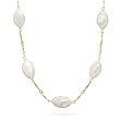 16" 14k Yellow Gold Bar Chain & Marquise Shape Pearl Necklace