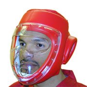 Boxing Head Gear with a clear facemask. Small, Size/Red color.