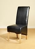 BLACK LEATHER DINING CHAIRS WITH OAK LEGS. X 8. QTY. X 8