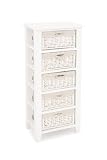 Wooden Framed Rattan 5 Drawers White