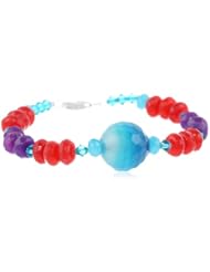 Faceted Dyed Purple Color Agate Rondelle and Swarovski Elements Bicone Bead Bracelet Sterling Silver Clasp, 7.5"
