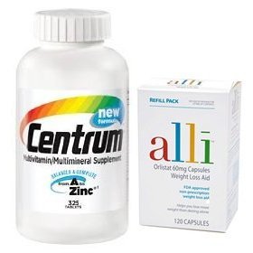 Alli and Centrum Combo- Orlistat Weightloss Aid Formula with Daily Multivitamin, 120ct Alli and 325ct Centrum