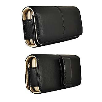 HTC Leather Horizontal Pouch, Black with Leather-Wrapped Fixed