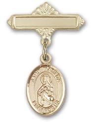 Gold Filled Baby Badge with St. Matilda Charm and Polished Badge Pin