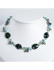Sterling Silver Agate/Grn Moss & Rk Quartz/Labradolite/Prehnite Necklace 16"