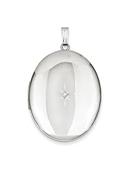 Sterling Silver & Diamond Polished 34mm Oval Locket