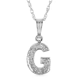 14K WG Diamond Accented G Initial Charm & Chain 18