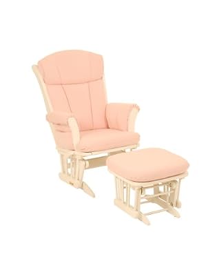 Dutailier BabyGlide Penny Recliner Glider Rocker Chair - White & Pale Pink