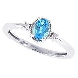 0.42ct Oval Blue Topaz and Diamond Gemstone Ring in 14Kt White Gold